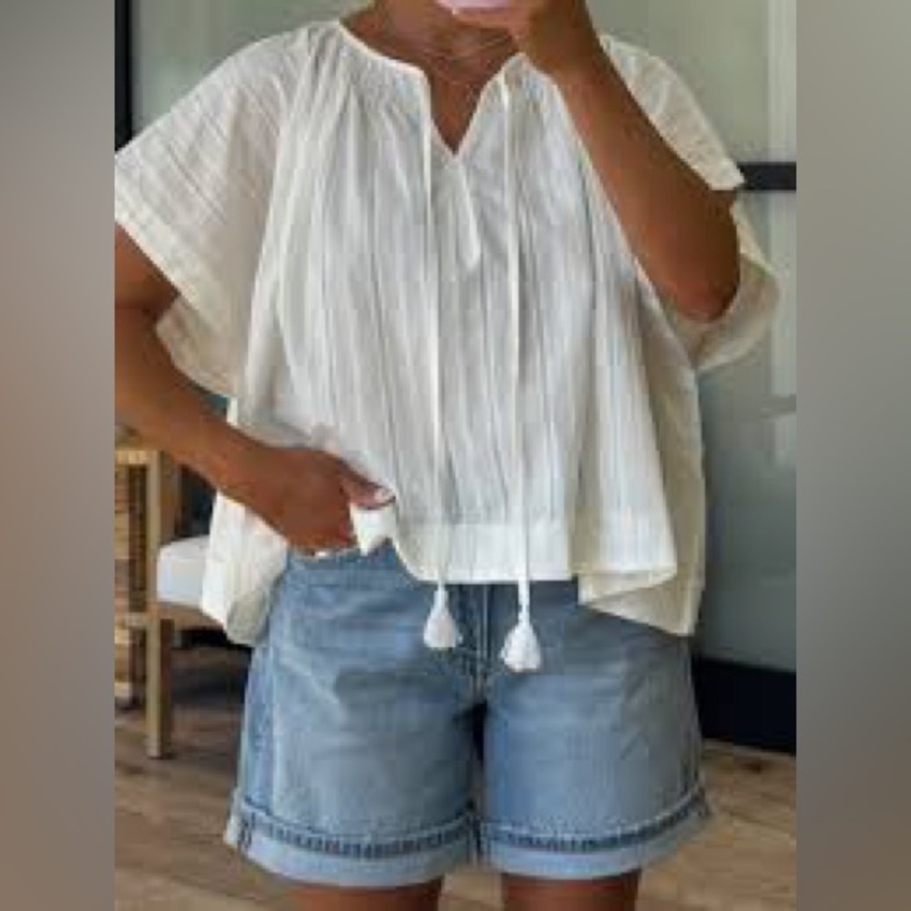 White Smocked Blouse Size Small - New